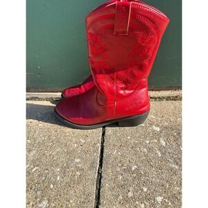 bebe‎ Girls Red Western Cowgirl Boots Size 3 Embroidered Mid-Calf Zip Up